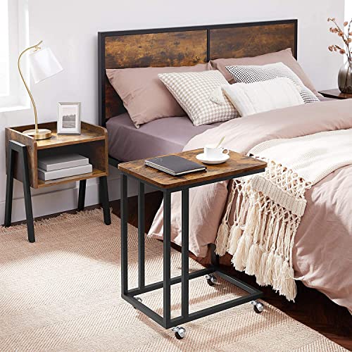 End Table, Side Table, Coffee Table, with Steel Frame and Castors, Easy Assembly, Industrial, for Living room, Bedroom, Balcony, Rustic Brown and Black