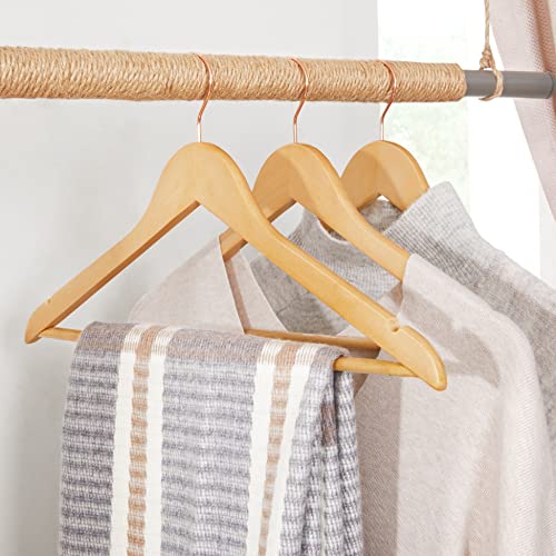 Maple Wood Coat Hangers, Set of 20 Clothes Hangers with Shoulder Notches, 360 Degree Swivel Hook in Rose Gold, for Shirts, Trousers, Jackets, Natural