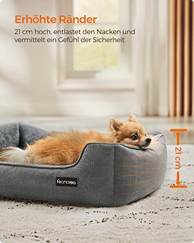 Dog Bed, Linen-Look Pet Bed, Dog Sofa Bed with Raised Edges, Non-Slip Bottom, Removable Washable Cover, M, for Small Dogs, 70 x 55 x 21 cm, Light Grey