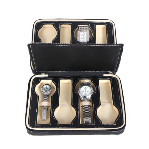 Zippered Portable Watch Storage Box Case for 8 Watches