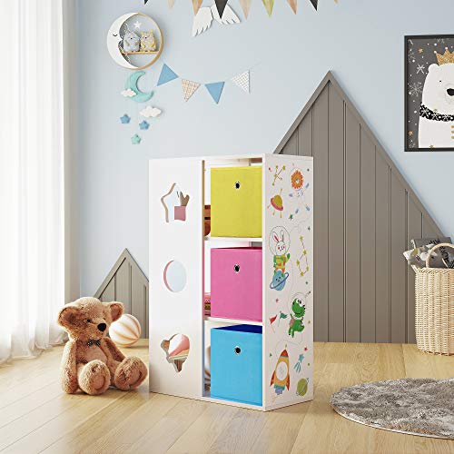 Toy and Book Organiser for Kids, Multi-Functional Storage Unit with Boxes, Shelves, Storage Rack for Children’s Room, Playroom, White, Blue, Pink, and Yellow