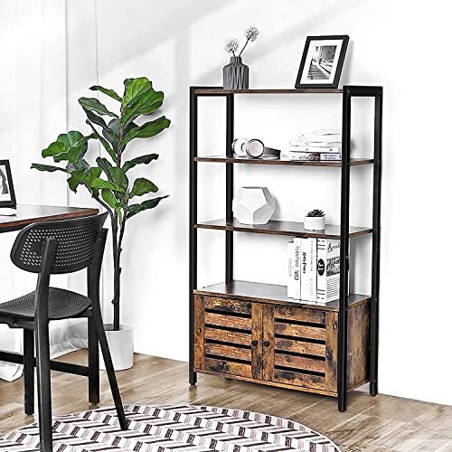 Bookcase, Floor-Standing Storage Cabinet and Cupboard with 2 Louvred Doors and 3 Shelves, Bookshelf in Home Office, Living Room, Multifunctional, Industrial Design, Rustic Brown