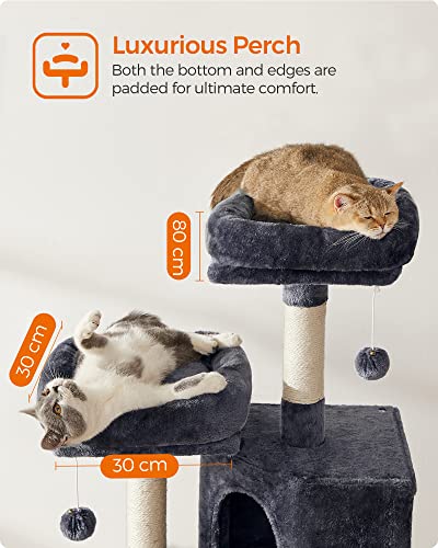 Cat Tree, Cat Condo 115 cm, Scratching Ramp, Smoky Grey