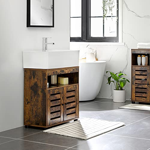 Under Sink Cabinet, Bathroom Vanity Unit, Storage Cupboard, 60 x 30 x 63 cm, with 2 Louvered Doors, Adjustable Shelf, Rustic Brown