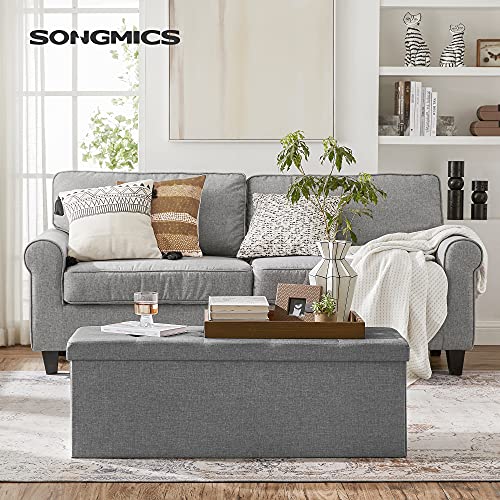 43 Inches Folding Storage Ottoman Bench, Storage Chest, Foot Rest Stool, Bedroom Bench with Storage, Light Gray U