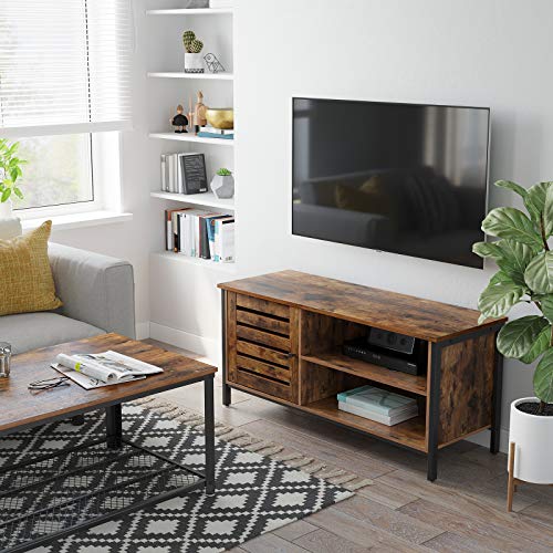 TV Cabinet for up to 50-Inch TVs, TV Console, TV Stand, Cabinet with Louvred Door, 2 Shelves, Living Room, Bedroom, Industrial, Rustic Brown and Black