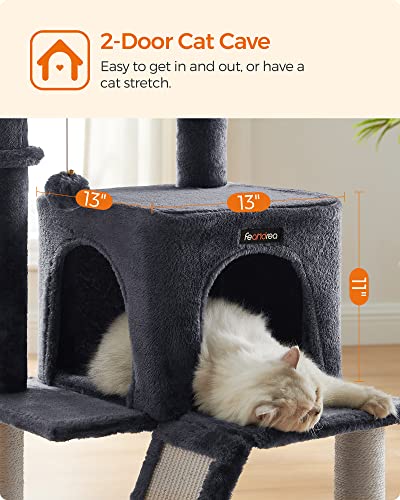 Cat Tree, Cat Tower, Widened Perch for Large Cats, Smoky Grey