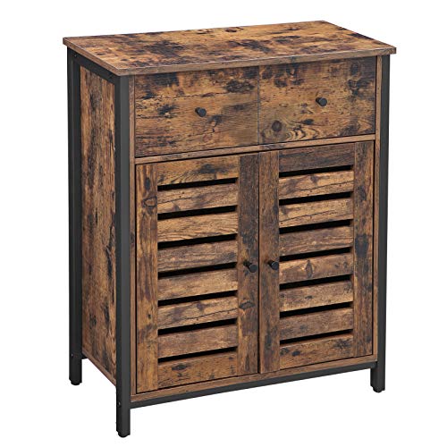 Floor Cabinet, Freestanding Cabinet with 1 Drawer and Shelf, Kitchen Storage Cabinet, Louvered Doors, for Living Room, Hallway, Office, Bedroom, Rustic Brown