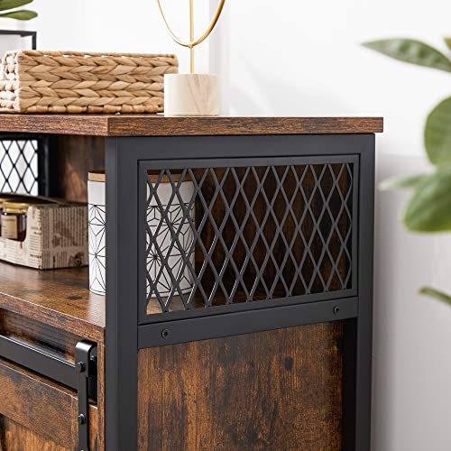 Storage Cabinet, Cupboard with Sliding Barn Door, Open Compartment, Adjustable Shelf, Industrial, for Hallway, Living Room, Kitchen, Study, Rustic Brown and Black