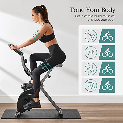 Exercise Bike, Fitness Bicycle, Foldable Indoor Trainer, 8 Magnetic Resistance Levels, with Floor Mat, Pulse Sensor, Phone Holder, 100 kg Max. Weight, Black