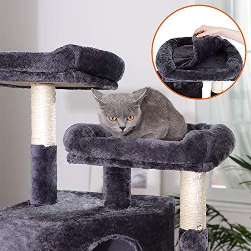 Large Cat Tree with 3 Cat Caves, 164 cm Cat Tower, Smoky Grey