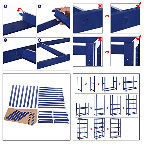 5-Tier Shelving Unit, Steel Shelving Unit for Storage, Tool-Free Assembly, for Garage, Shed, Load Capacity 650 kg, 30 x 75 x 150 cm, Blue