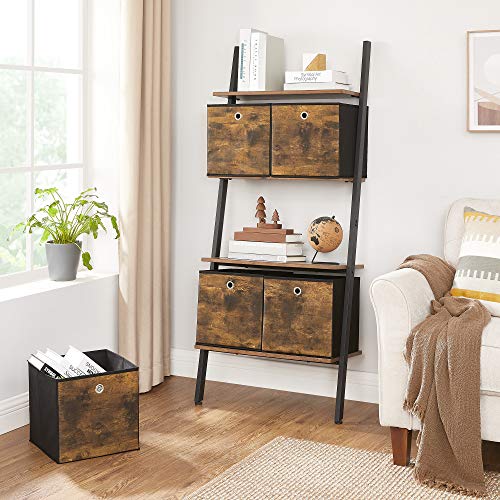 Foldable Storage Organiser Boxes, Set of 6 Storage Cubes, Clothes Organiser, Toy Bins, with Non-Woven Fabric, Oxford Fabric, 30 x 30 x 30 cm, Rustic Brown and Black