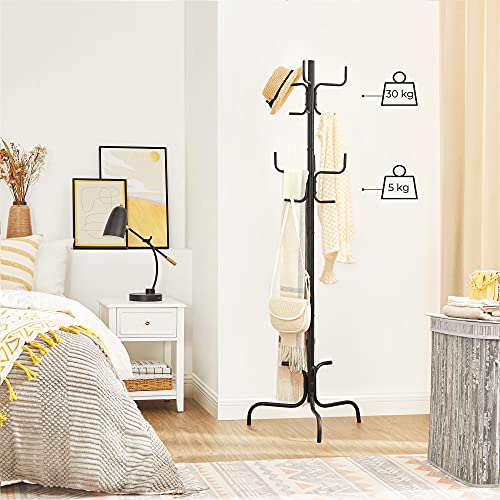 Coat Rack, Freestanding Metal Coat Tree with 6 Hooks, for Coats, Hats, Bags, 54 x 54 x 171.1 cm, Black