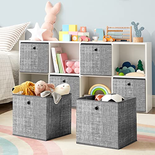 Foldable Storage Boxes, Set of 6 Non-Woven Fabric Storage Cubes, 30 x 30 x 30 cm, Toy Clothes Organiser Bins, Grey