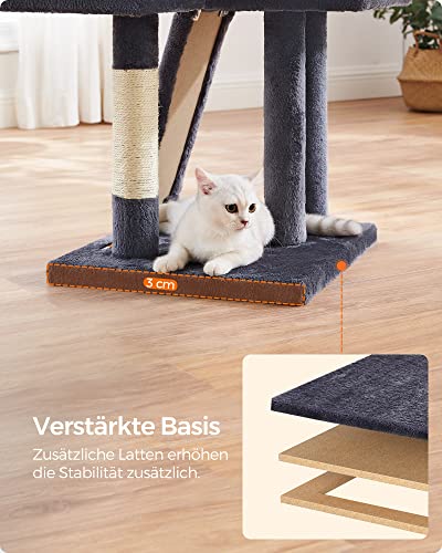 Cat Scratching Post 135 cm Small Cat Tree Multi-Tier Plush Cat Scratching Post with Washable Removable Perch Scratching Post Basket Cave Dark Grey