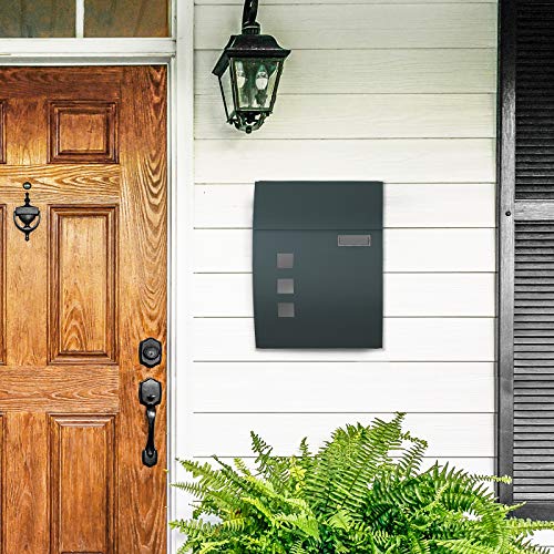 Mailbox, Wall-Mounted Lockable Post Letter Box with Viewing Windows, Nameplate, and Keys, Easy to Install, Anthracite Grey