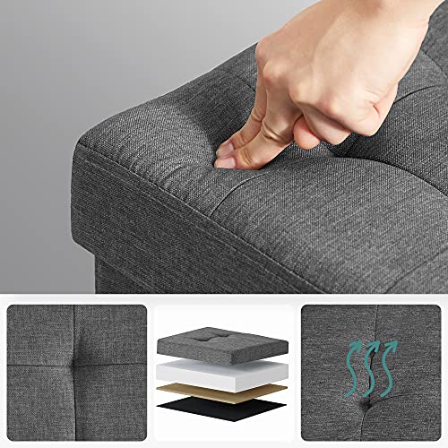 Collapsible Cube Ottoman Storage and Foot Stool with Wooden Feet and Lid Dark Grey