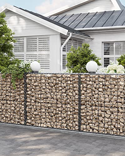 Gabion Basket, Metal Gabion Cage with 5 x 10 cm Mesh for Stones, Galvanised, Garden Decor Wall Partition, 100 x 90 x 30 cm, Silver