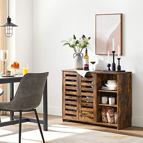 Sideboard Kitchen Cabinet with 2 Slat Doors Adjustable Shelf Freestanding 3 Open Compartments Dining Room 110 x 35 x 75 cm Vintage Brown