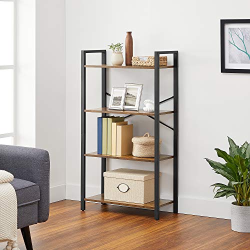 4-Tier Bookshelf, Storage Rack with Steel Frame, 120 cm High, for Living Room, Office, Study, Hallway, Industrial Style, Rustic Brown and Black