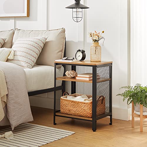 Side Table 3 Tier Bedside Table Bedside Table Steel Frame Shelf Round Corners Easy Assembly for Living Room Hallway Industrial Design Oak Black