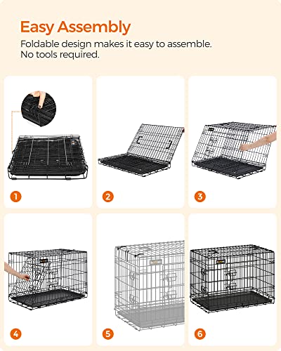 Dog Crate, Foldable, 92.5 cm Long, 2 Doors, L, Black