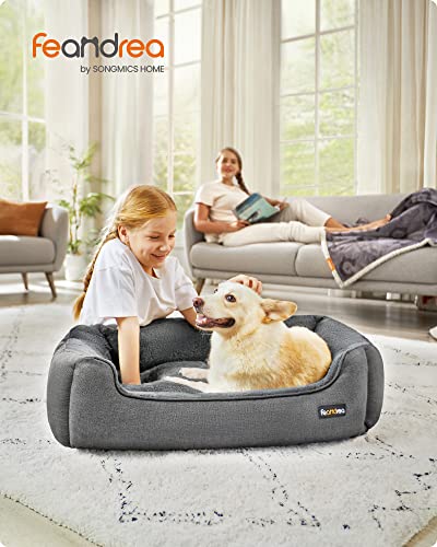 Dog Bed, Linen-Look Pet Bed, Dog Sofa Bed with Raised Edges, Non-Slip Bottom, Removable Washable Cover, L, for Medium Dogs, 90 x 75 x 25 cm, Light Grey