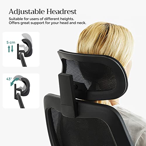 Office Chair, Computer Chair, Ergonomic Chair, Adjustable Armrests and Headrest, Rocker Function, Breathable Mesh, Height-Adjustable, Black