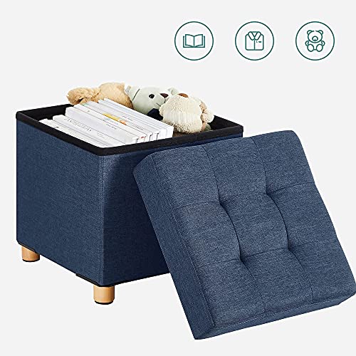 Storage Ottoman, Padded Folding Bench, Chest with Lid, Solid Wood Feet, Space-Saving, Holds up to 300 kg, Navy Blue