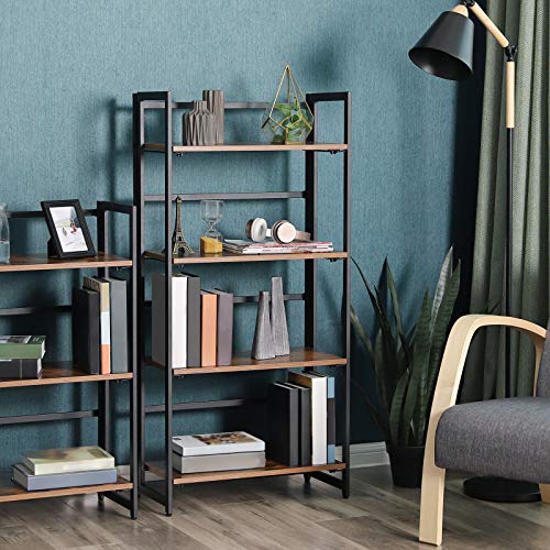 Bookcase, Industrial Folding Storage Rack, 4-Tier Bookshelf, Multifunctional Shelving Unit, Easy Assembly, with Metal Frame, for Living Room, Bedroom, kitchen, Rustic Brown