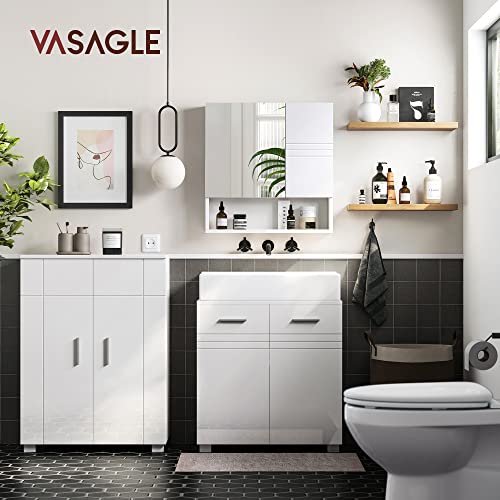 Bathroom Cabinet with Double Door, Adjustable Shelf, Soft Close Hinges for Bathroom, 60 x 30 x 63 cm, White