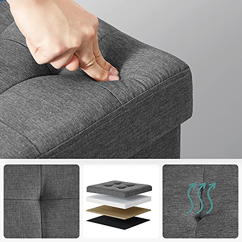 Folding Storage Ottoman Stool Footrest and Textile Linen Dark Grey 38 x 38 x 38 cm lsf27z