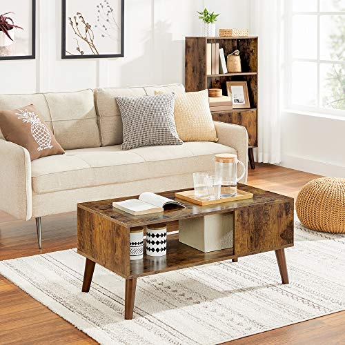 Retro Coffee Table, Cocktail Table, Mid-Century Modern Accent Table with Storage Shelf for Living Room, Reception, Easy Assembly, Brown