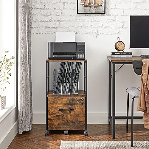 Filing Cabinet for Home Office, Rolling File Cabinet with Drawer, for Suspended Folder, A4 and Letter Size Documents, Printer Stand with Castors, Industrial, Rustic Brown and Black