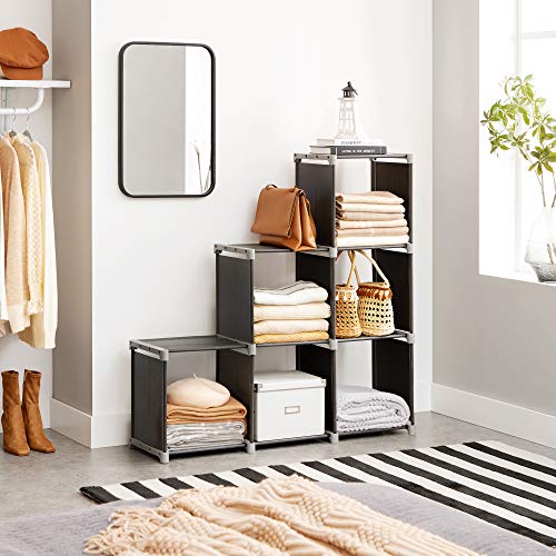 6-Cube Bookcase, DIY Cube Storage Rack, Staircase Organiser in Living Room, Bedroom, Children’s Room, Study, for Toys and Daily Necessities, Room Divider, Black