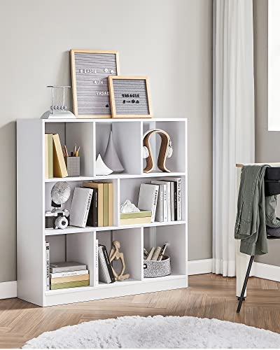 Bookshelf, Wooden Bookcase with Open Cubbies, Free Standing Storage Unit for Living Room, Bedroom, Children’s Room, 97.5 x 30 x 100 cm, White