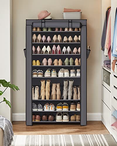 10-Tier Shoes Rack with Dustproof Cover, Storage Cabinet, Organizer Hold up to 40 Pairs of Shoes, in Living Room, Hallway, 88 x 28 x 160 cm, Grey