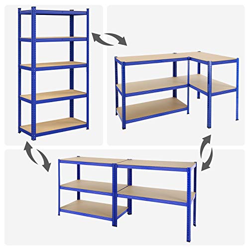 5-Tier Shelving Units, Set of 2 Steel Shelving Units for Storage, Tool-Free Assembly, for Garage, Shed, Load Capacity 875 kg, 40 x 90 x 180 cm, Blue