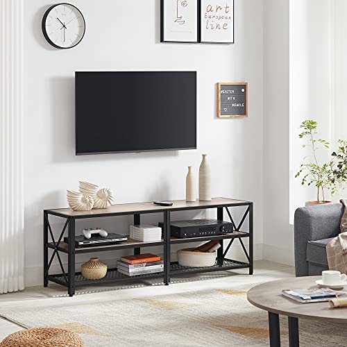 TV Stand for TV up to 65 Inches, TV Table, Entertainment Center, 3-Tier TV Console, Steel Frame, Industrial Style, for Living Room, Greige and Black U