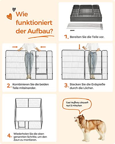 8-Panel Pet Playpen, Heave-Duty Dog Enclosure, 77 x 100 cm, Grey