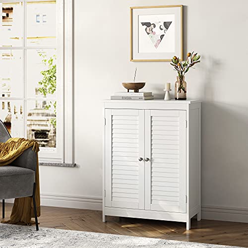 Bathroom Cabinet, Bathroom Cabinet, Storage Cabinet with 2 Doors, with 2 Adjustable Shelves, Scandinavian Style, White