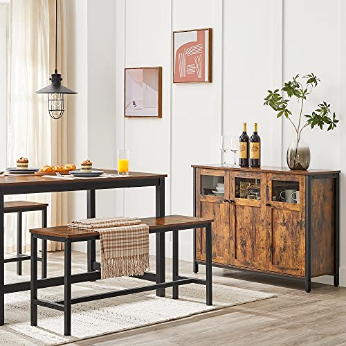 Sideboard, Buffet Table, Storage Cabinet with Glass Doors, Dining Room, Living Room, Hallway, Kitchen, Steel Frame, Industrial Style, Rustic Brown and Black