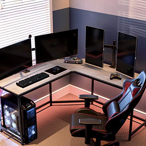 L-Shaped Computer Desk, Corner Desk for Study, Home Office, Gaming, Space-Saving, Easy Assembly, Industrial Design, Greige and Black