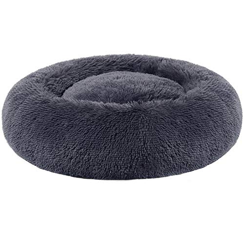 Dog Bed, Donut Cat Bed, Fluffy Calming Pet Bed with Removable, Washable Cover, Soft Long Plush, 50 cm, Dark Grey