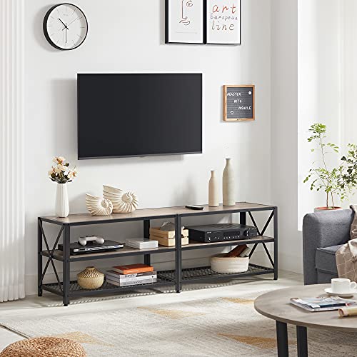 TV Stand, TV Table for TV up to 70 Inches, with Shelves, Steel Frame, Living Room, Bedroom Furniture, Greige and Black