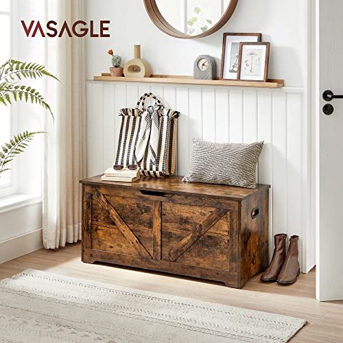 Storage Chest, Storage Bench, Blanket Box with 2 Safety Hinges, Shoe Storage Bench, Barn Style, 40 x 100 x 46 cm, for Hallway, Bedroom, Living Room, Rustic Brown