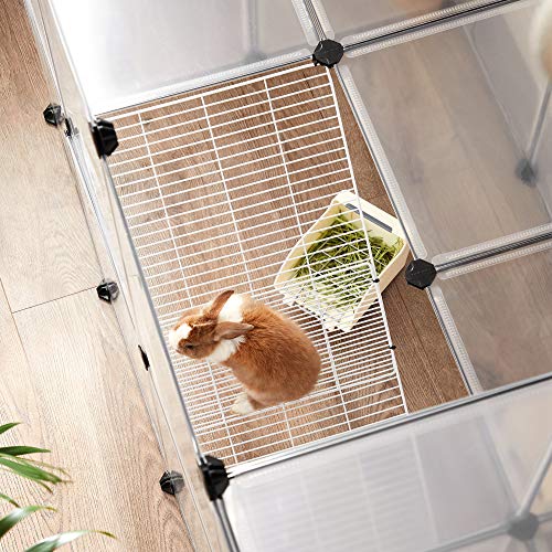 Guinea Pig Playpen, C and C Cage with Stairs, 143 x 73 x 91 cm, Pet Exercise Run, DIY Plastic Fence Cage for Hamsters, Rabbits, Small Pets, Transparent