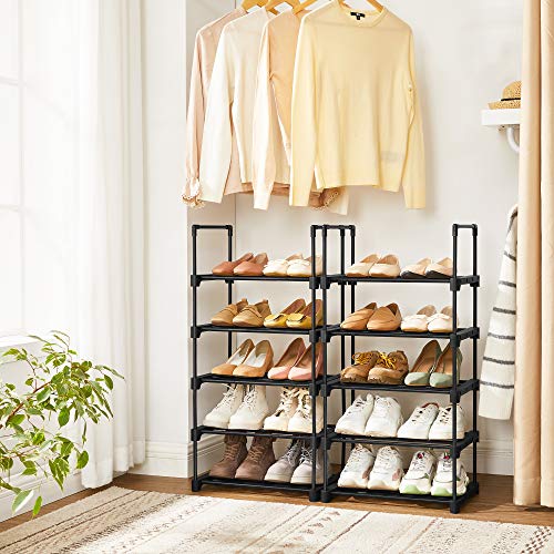 5-Tier Shoe Rack, Metal Shoe Storage Organiser, Stackable Storage Rack, Space-Saving, Freestanding Shelf, for Hallway, Bedroom, Living Room, Black