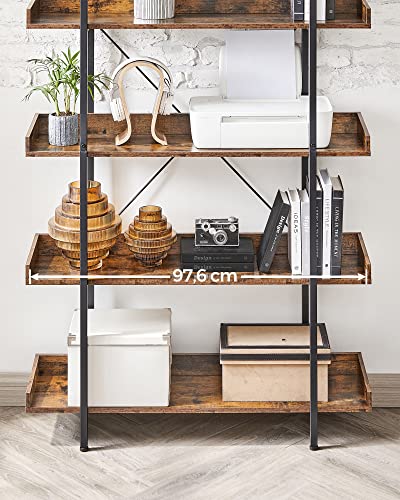 Bookshelf, 5-Tier Shelving Unit, Spacious Storage Shelves, Easy Assembly, Living Room, Bedroom, Home Office, Industrial, Rustic Brown and Black